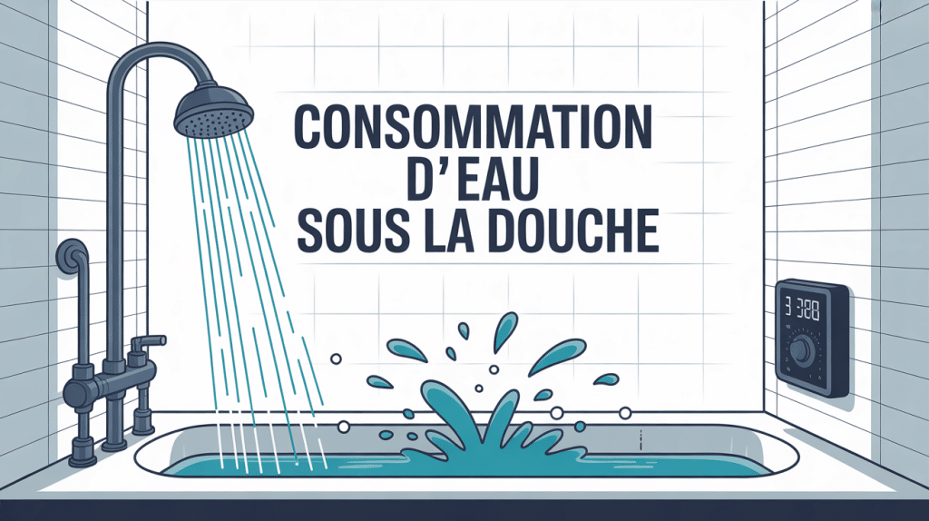 Illustration combien de litres d'eau pour une douche avec douche ouverte et compteur