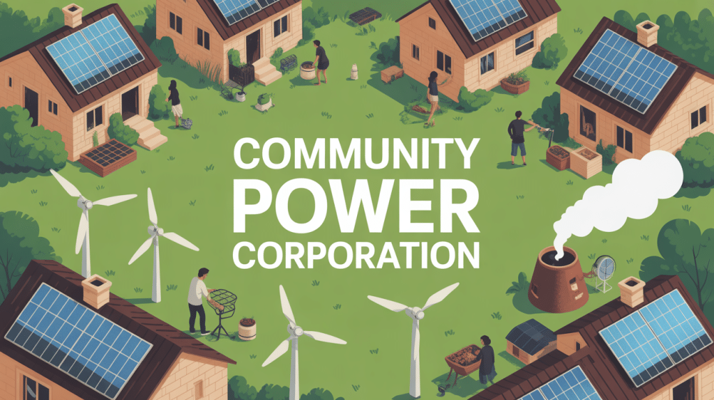community power corporation village énergie renouvelable vue aérienne