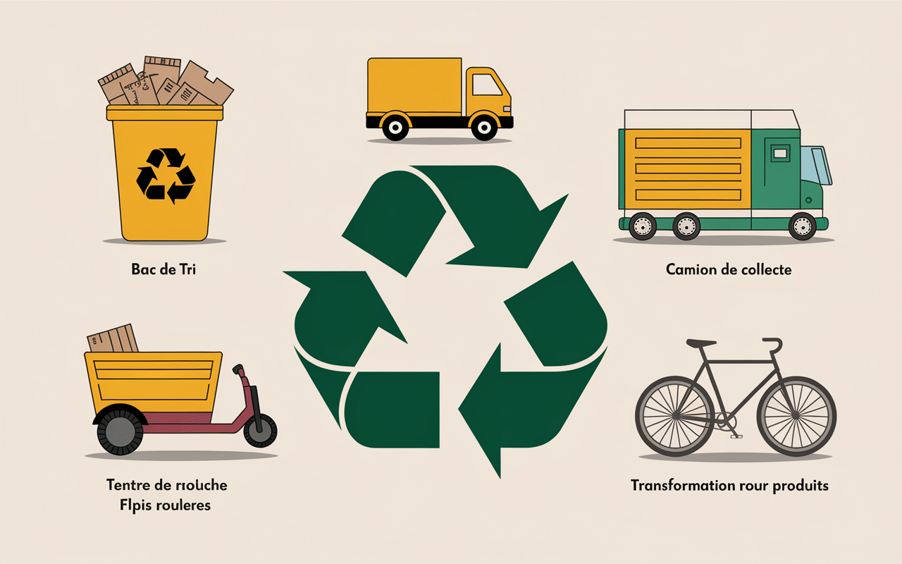 Diagramme du cycle de recyclage avec bac de tri