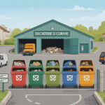 Vue générale de la déchèterie Coublevie avec bennes et accès