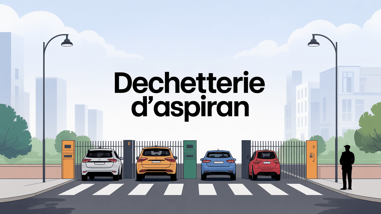 Vue générale de la déchetterie Aspiran avec bennes et entrée