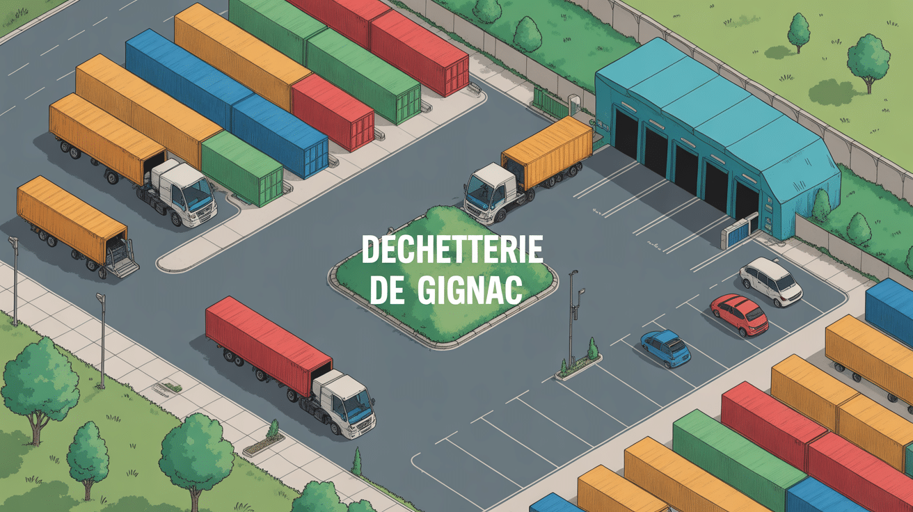 Vue aérienne de la déchetterie Gignac avec containers et camions