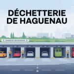 Entrée de la déchetterie Haguenau moderne avec bennes colorées