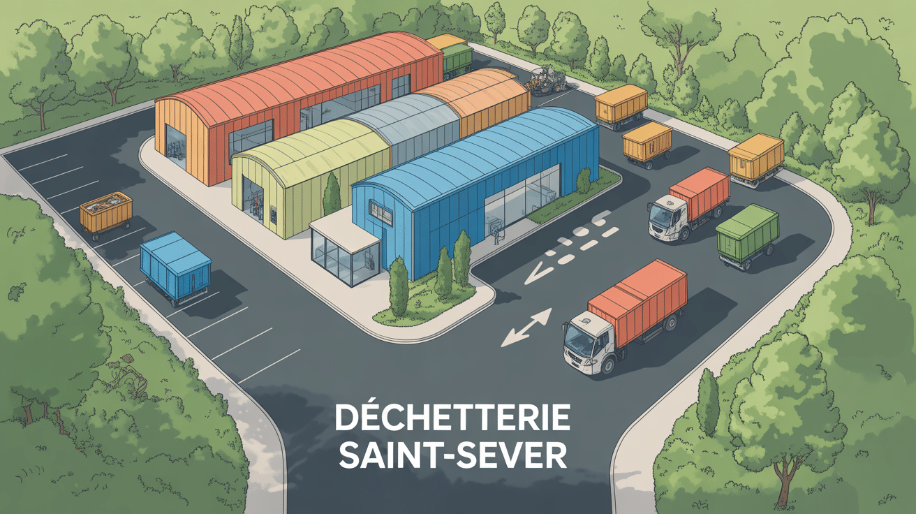 Vue aérienne déchetterie Saint Sever bennes camions