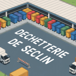 Vue aérienne déchetterie Seclin conteneurs camions
