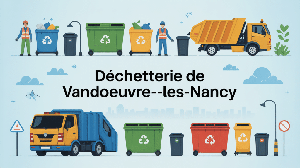 Vue d'ensemble déchetterie Vandoeuvre panneaux tri