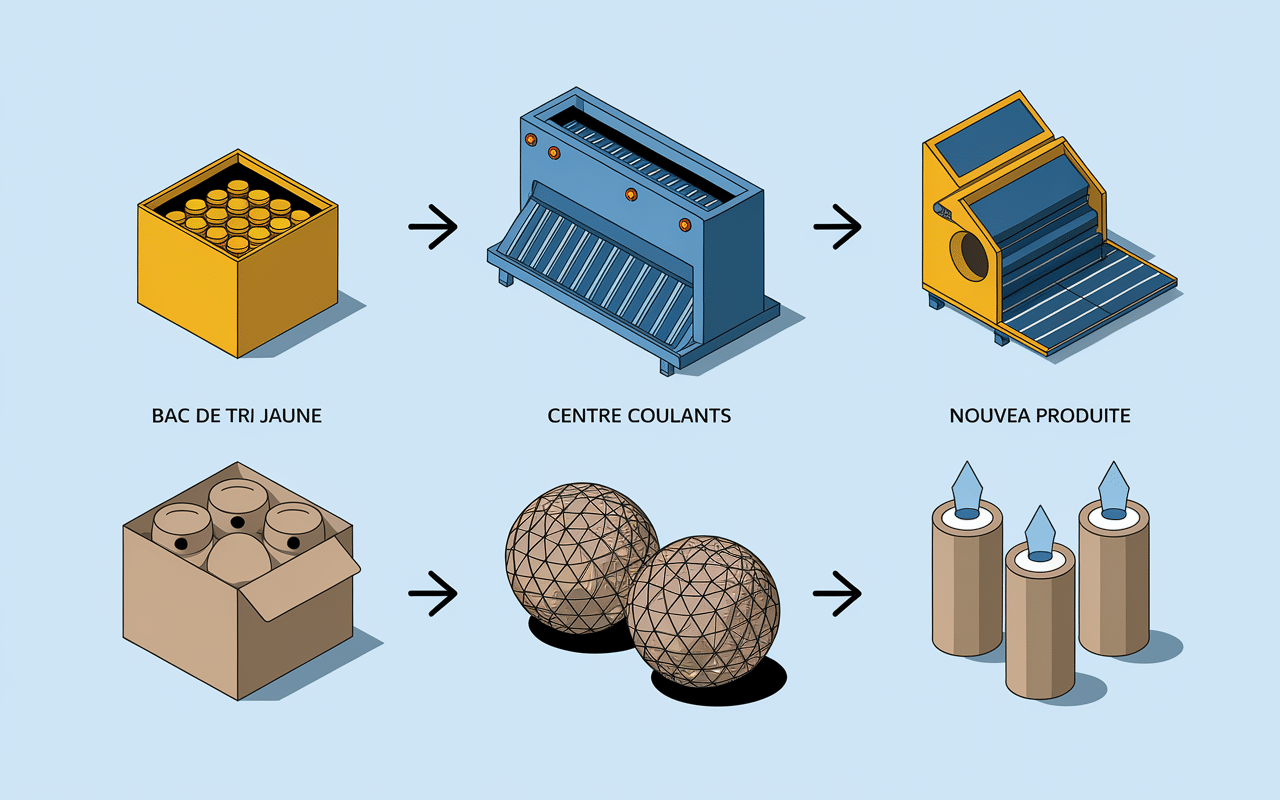 Schéma étapes industrielles du recyclage des papiers et cartons