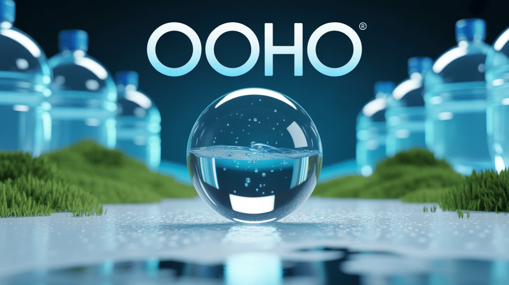 Illustration ooho capsule eau comestible futuriste