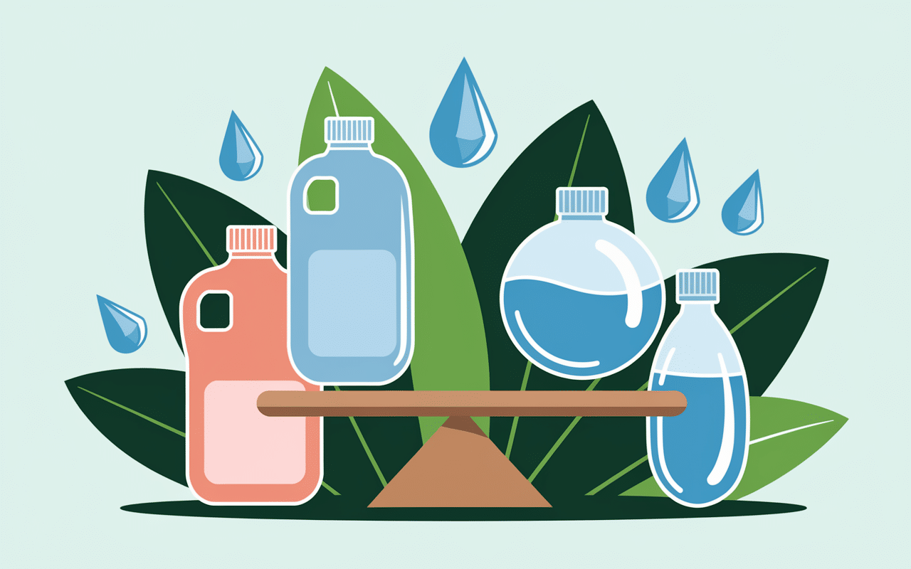 Comparaison ooho capsules et bouteilles plastique illustration