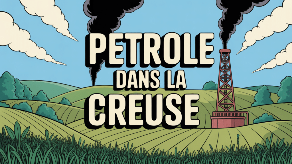 petrole dans la creuse illustration cartoon derrick paysage