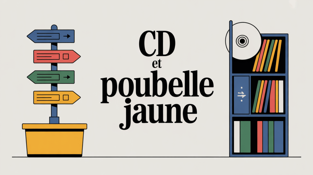 Illustration recyclage CD poubelle jaune