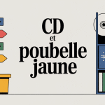 Illustration recyclage CD poubelle jaune