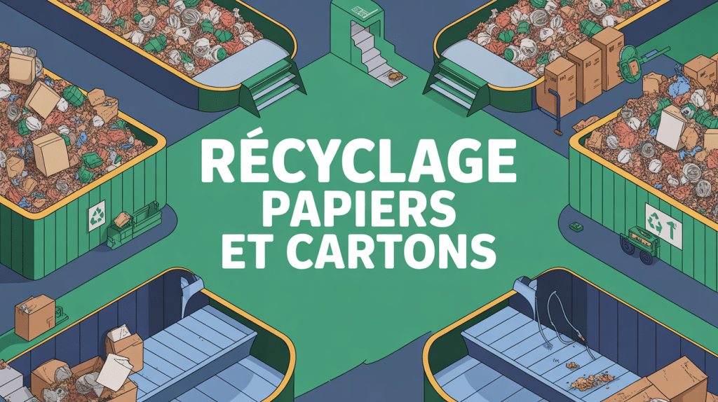 Vue d'usine de recyclage des papiers et cartons avec machines