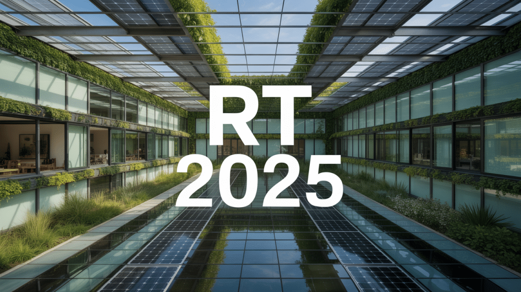 rt 2025 bâtiment moderne écologique panneaux solaires