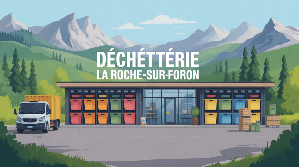 Vue aérienne déchetterie la roche sur foron avec conteneurs couleurs