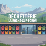 Vue aérienne déchetterie la roche sur foron avec conteneurs couleurs