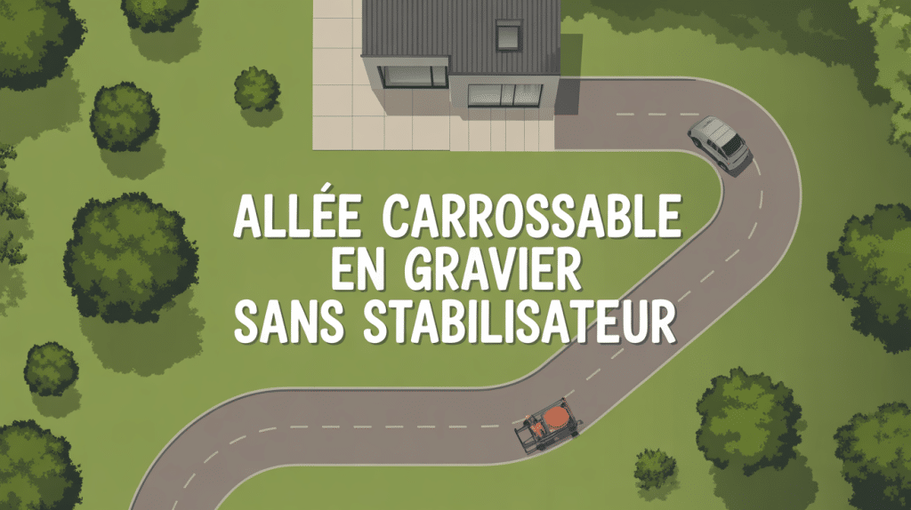 Vue aérienne allée carrossable gravier sans stabilisateur maison