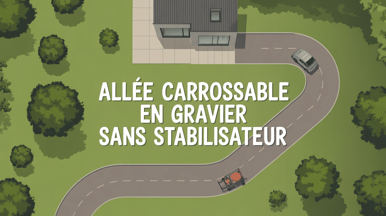 Vue aérienne allée carrossable gravier sans stabilisateur maison