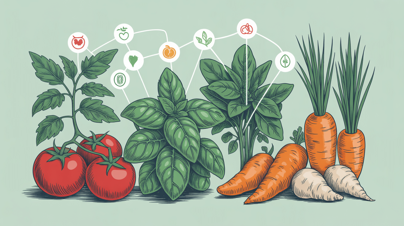 schéma interactions association légumes potager pdf carotte poireau tomate basilic