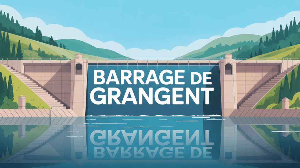 vue du barrage de grangent et lac entourés de collines
