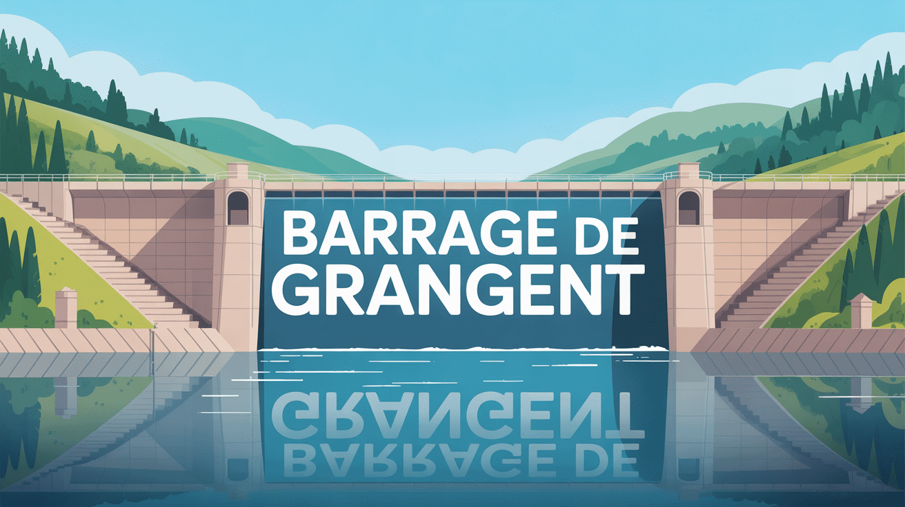 vue du barrage de grangent et lac entourés de collines