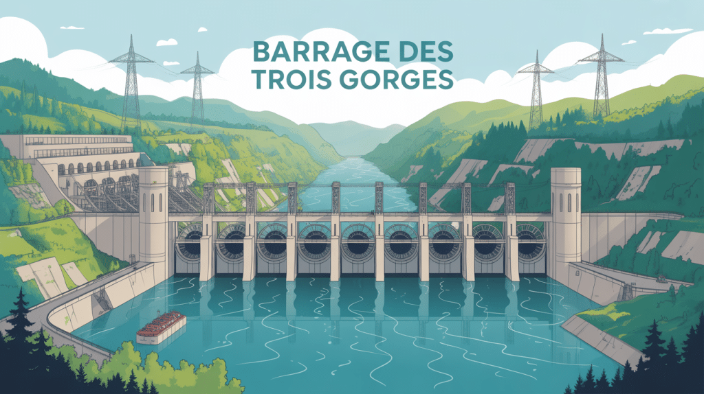 illustration barrage des trois gorges sur fleuve