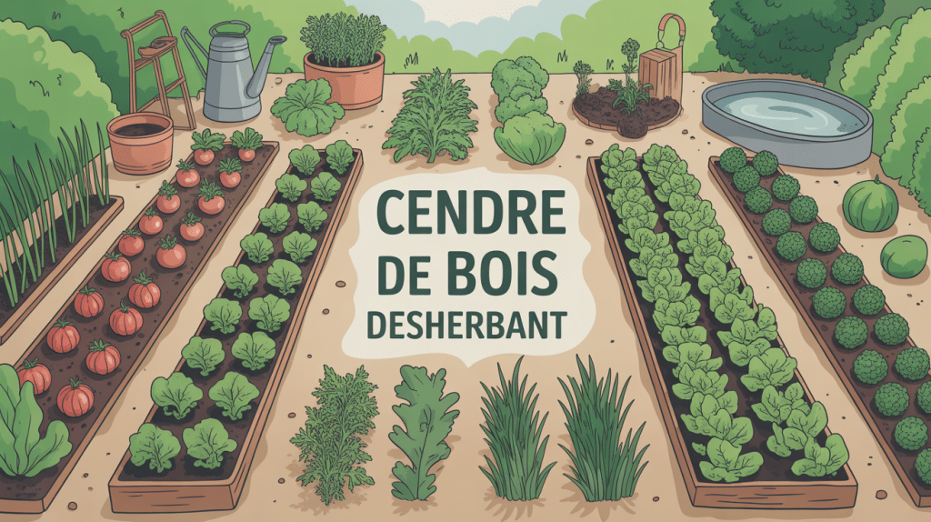 cendre de bois désherbant répandue dans le jardin