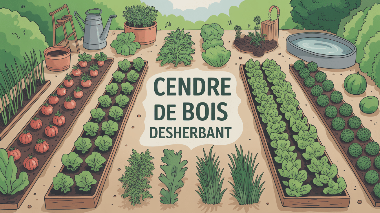 cendre de bois désherbant répandue dans le jardin