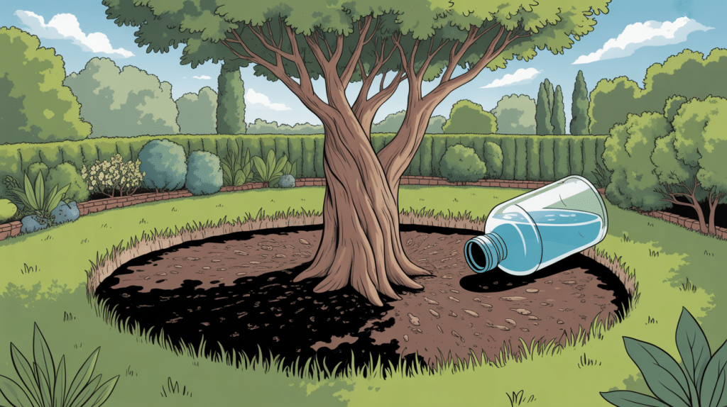 Détruire souche eau de javel illustration avec zone brûlée