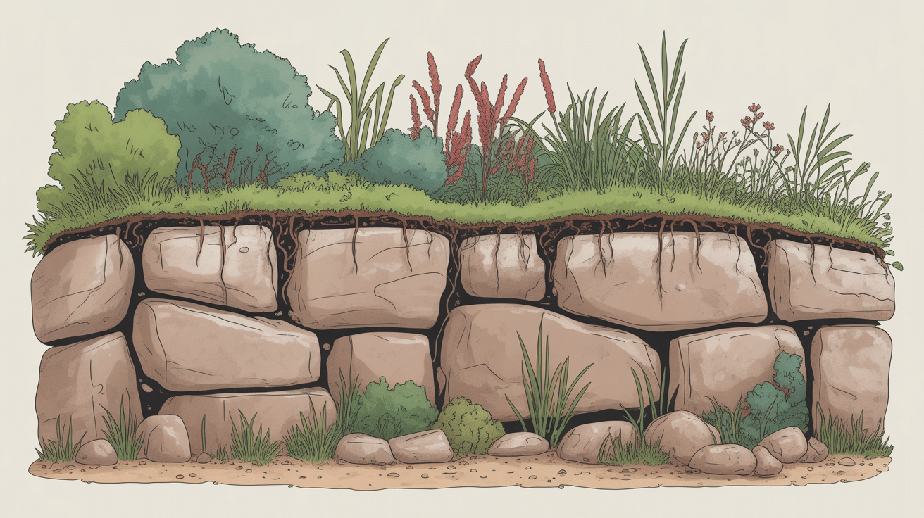 Structure technique d’enrochement végétalisé et racines