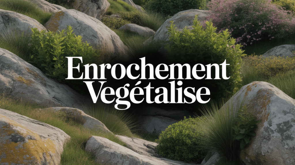 Talus avec enrochement végétalisé, pierres et plantes