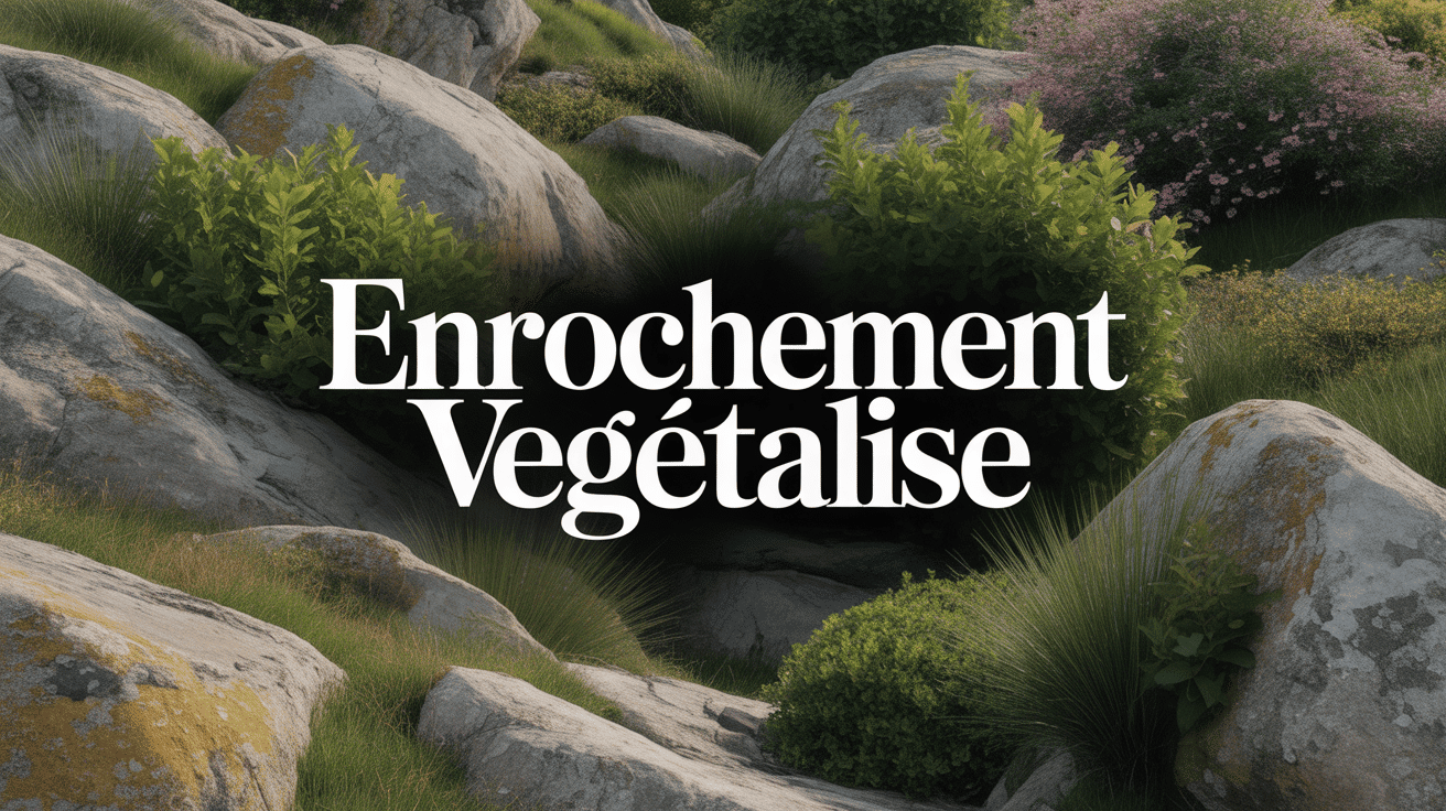 Talus avec enrochement végétalisé, pierres et plantes
