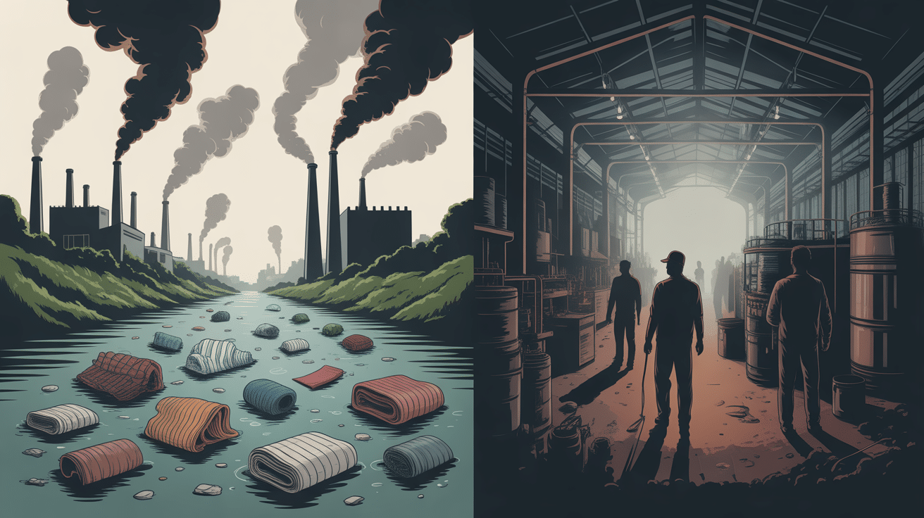 Fast fashion pollution rivière ouvriers usine