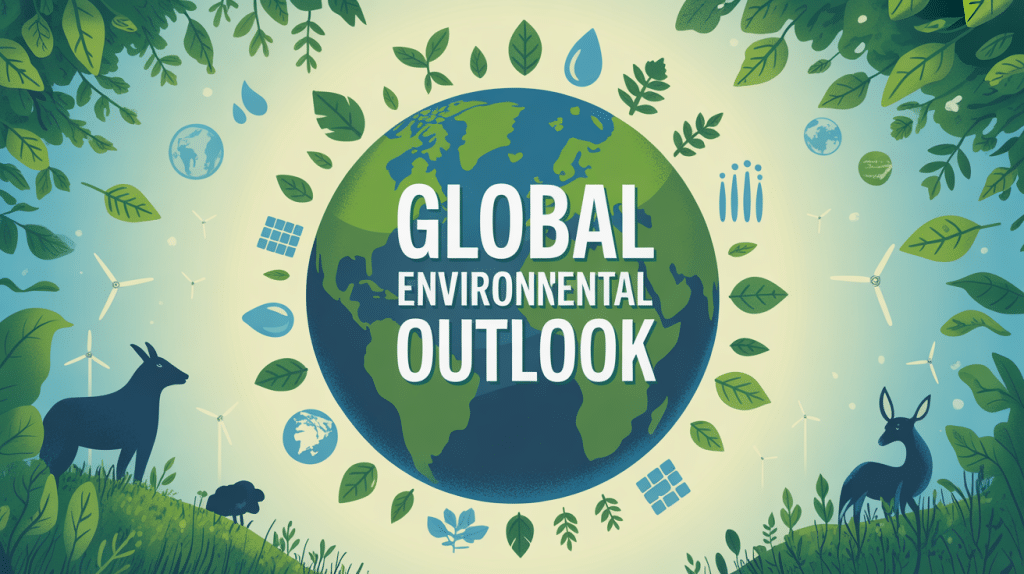 Global Environmental Outlook illustration planète Terre et symboles écologiques