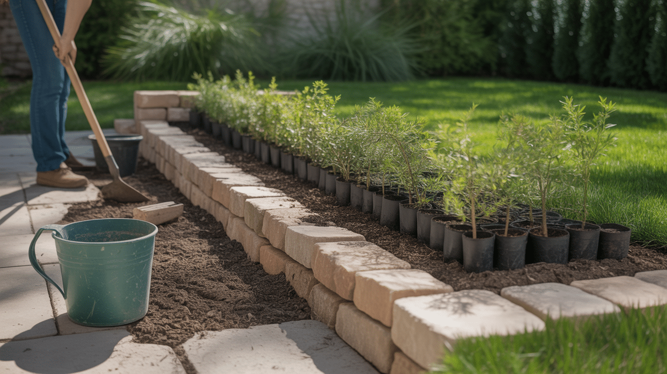 Installation enrochement végétalisé avec pierres et plantes