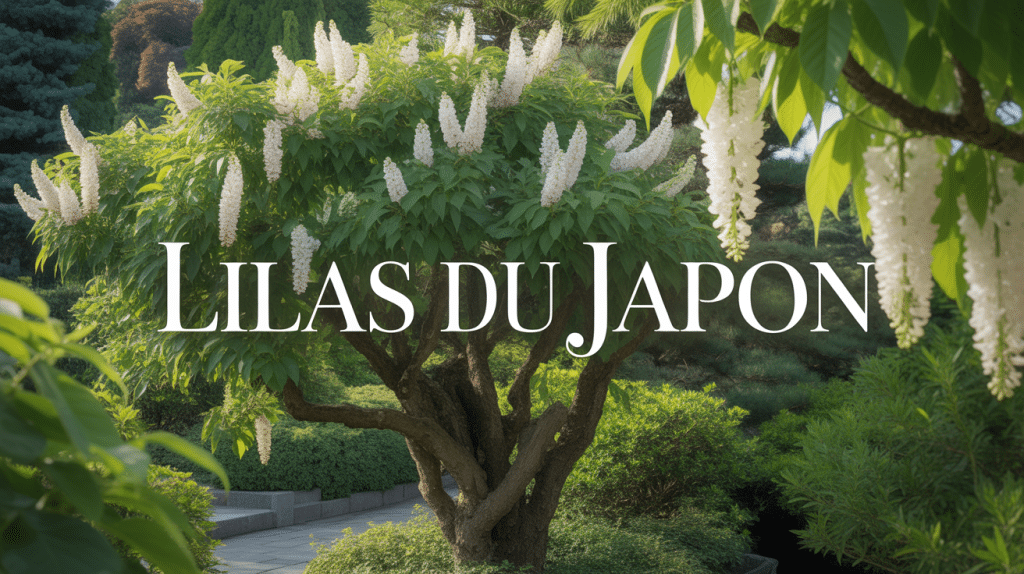 lilas du japon en fleurs grandes grappes blanches jardin ensoleillé