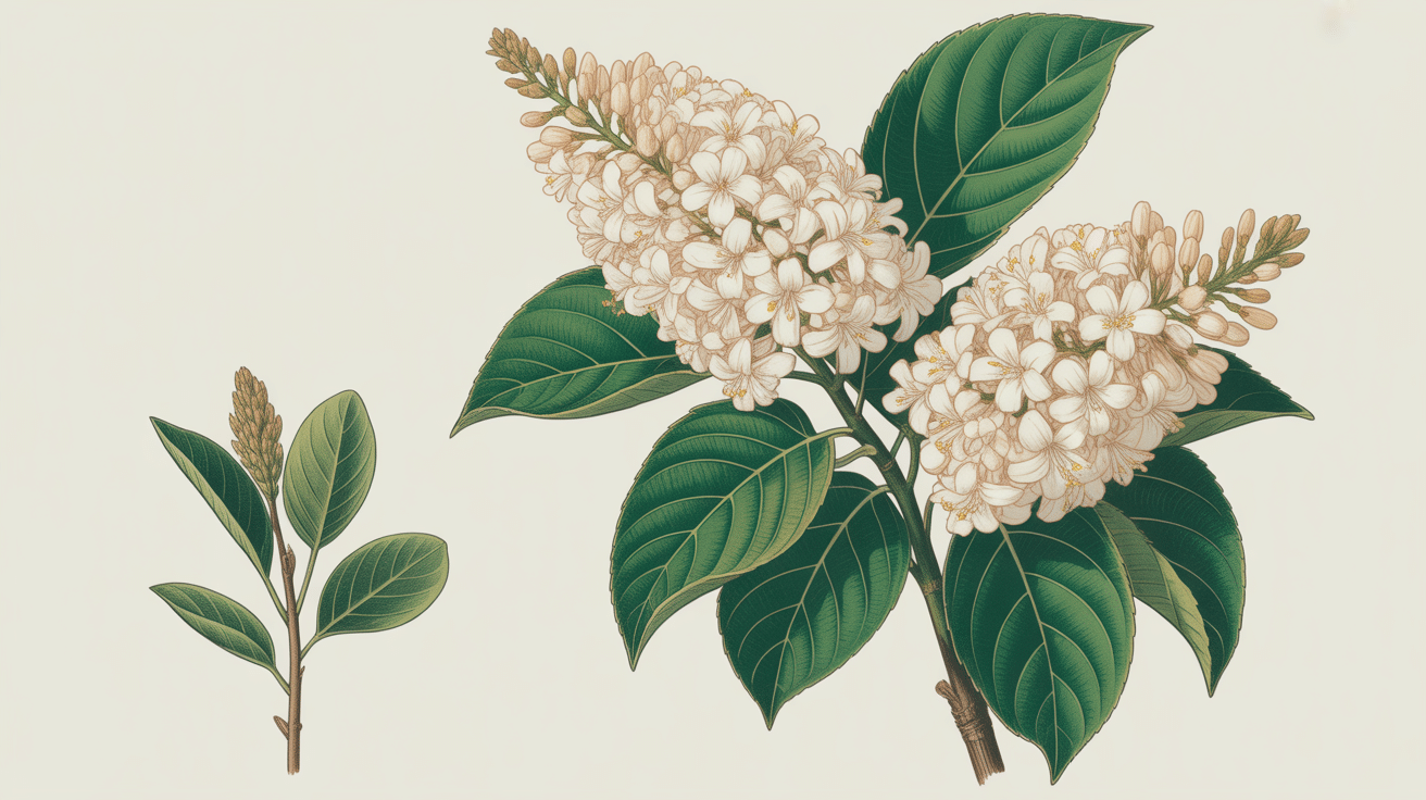 lilas du japon grappes fleurs blanches feuilles vert foncé