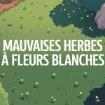 mauvais herbe fleur blanche sur pelouse vue aerienne