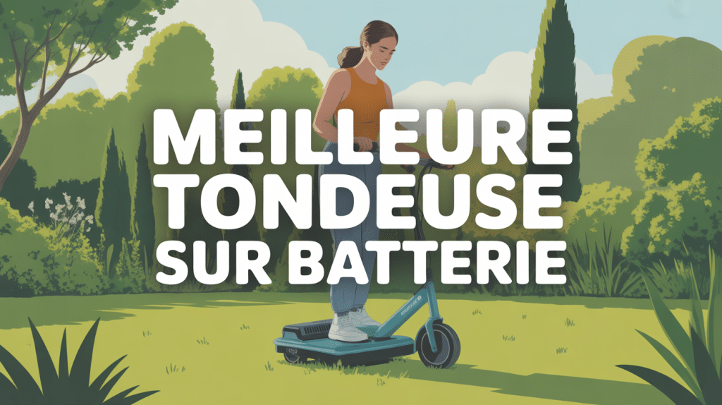 Meilleure tondeuse sur batterie moderne en action sur pelouse verte