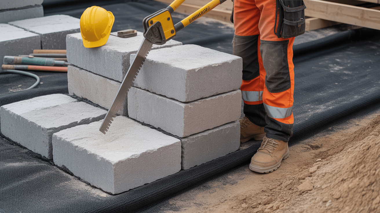 Pose pierre enrochement fondation quinconce outils