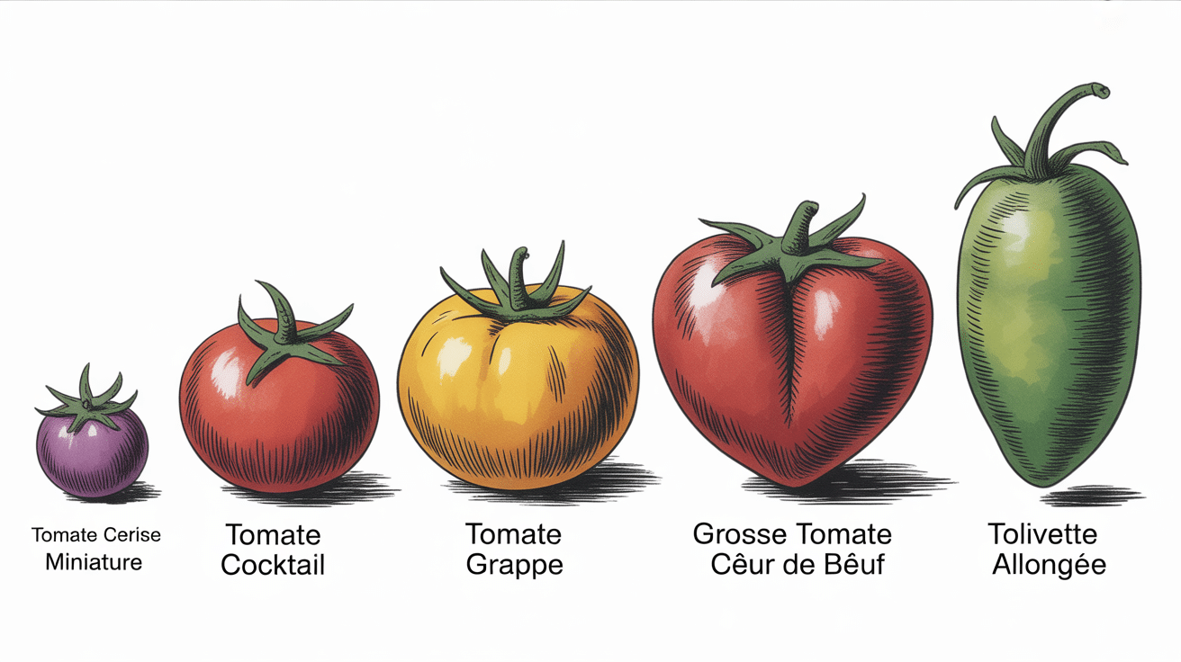 types de tomates alignées poids tomate taille