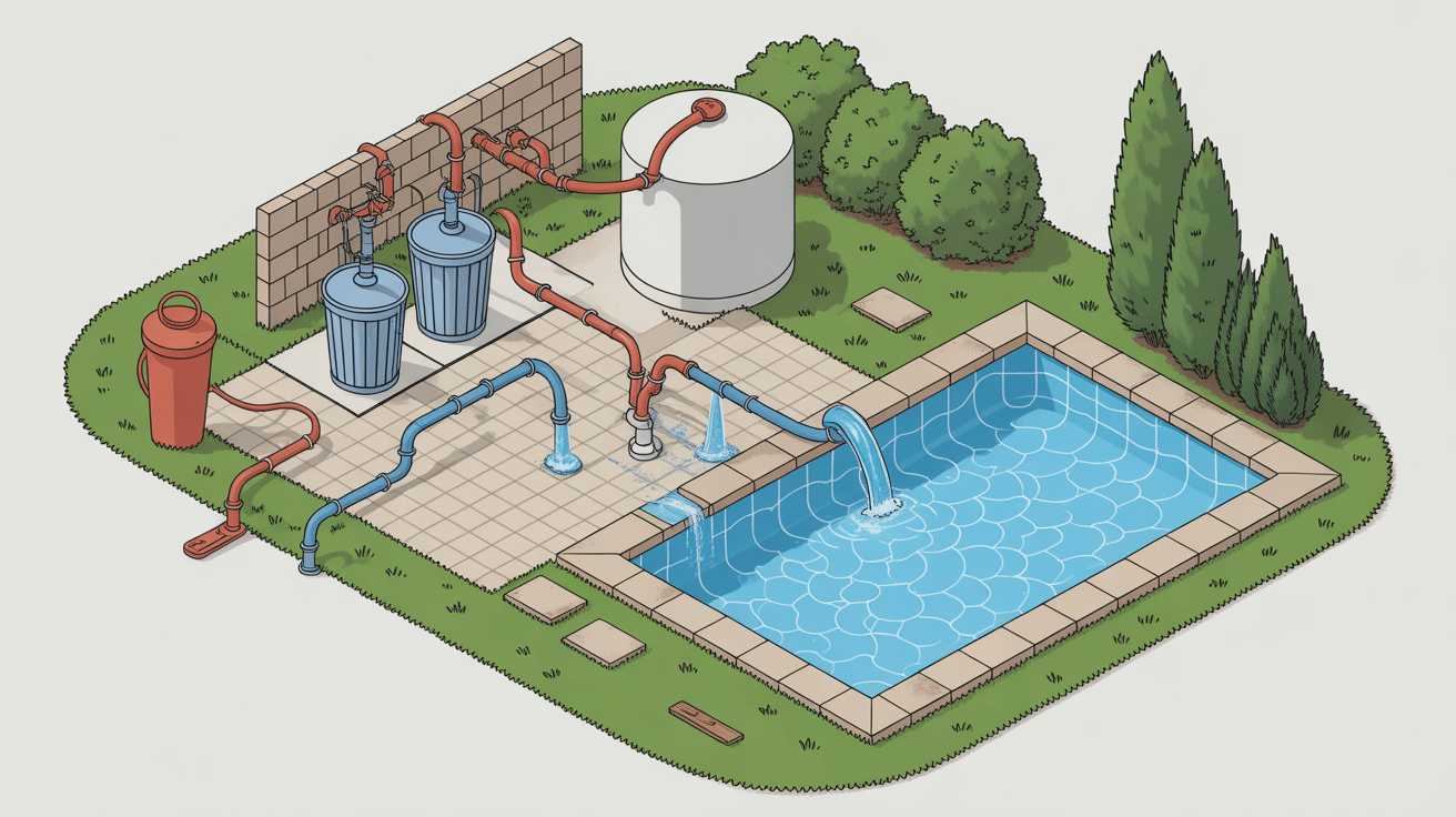 Schéma technique récupération eau de pluie pour piscine