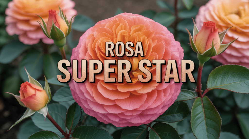 rosa super star en gros plan pétales orange corail