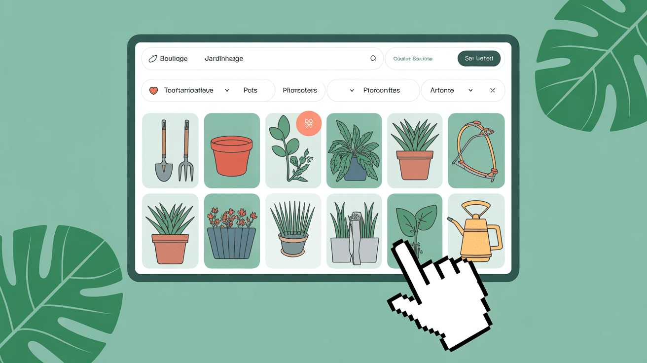 Interface e-commerce jardin shockgarden.com outils et décorations
