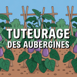 Tuteur aubergines dans un potager