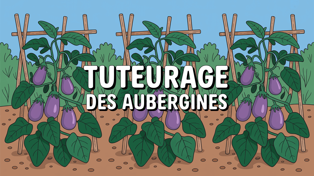 Tuteur aubergines dans un potager