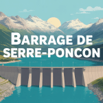 Photo panoramique du barrage de Serre Ponçon et lac turquoise