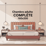 vue chambre adulte complete 160x200 moderne avec lit et rangements