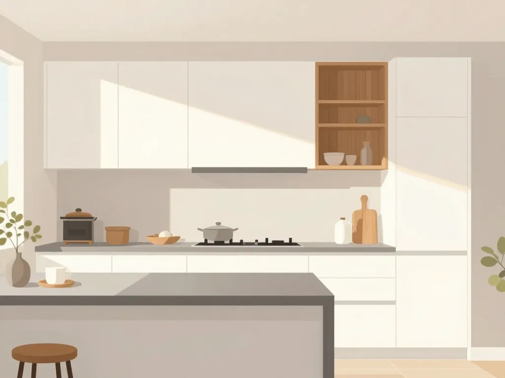 Équilibre design cuisine blanche plan de travail gris