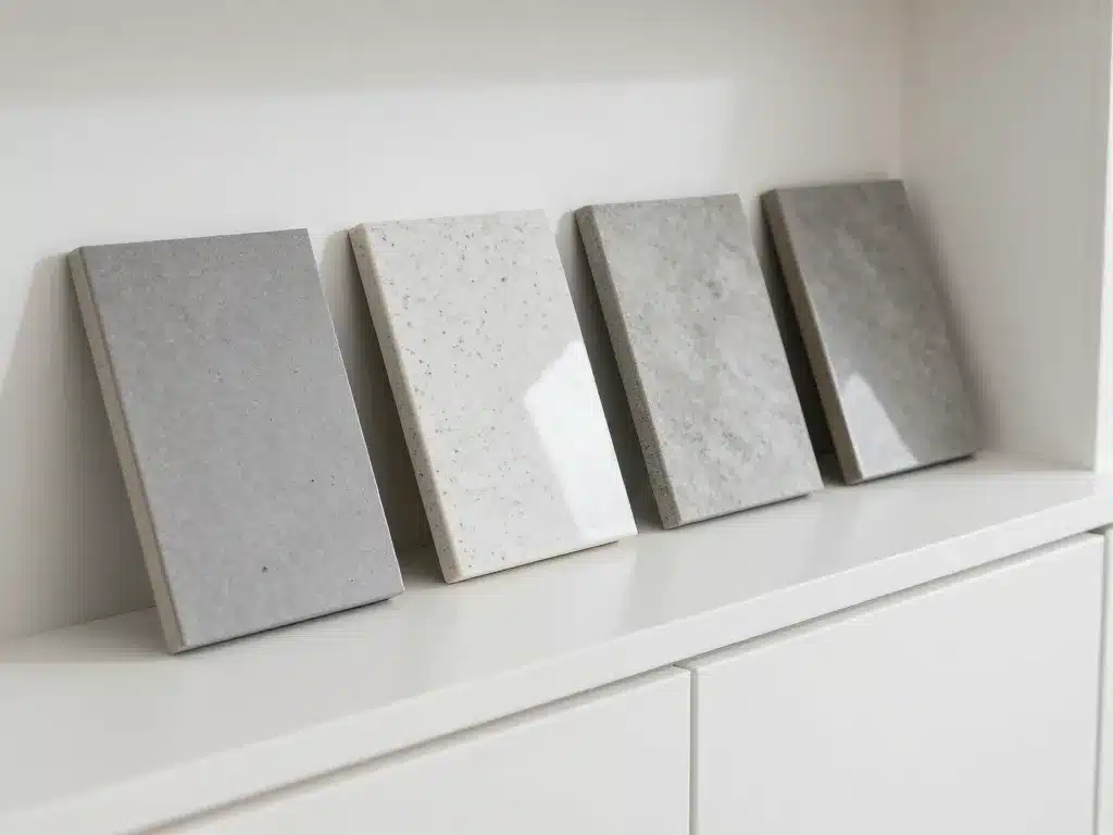 Options de plan de travail gris pour cuisine blanche